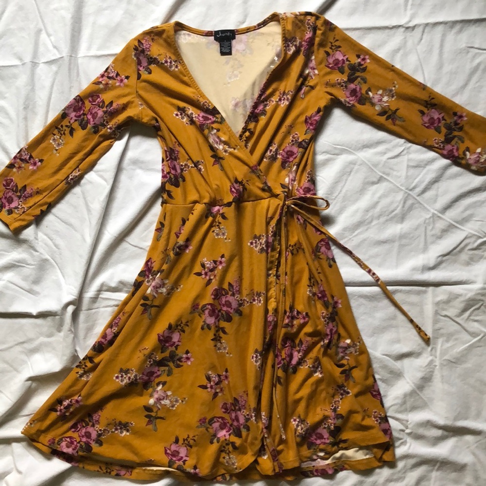 Beautiful yellow floral wrap dress